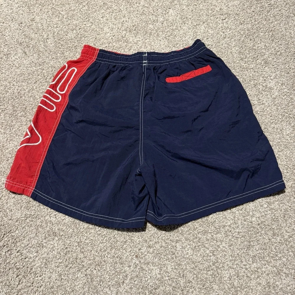 Vintage Fila Swim Trunks Men's Large Red Navy Logo Board Shorts Lined Beach Suit